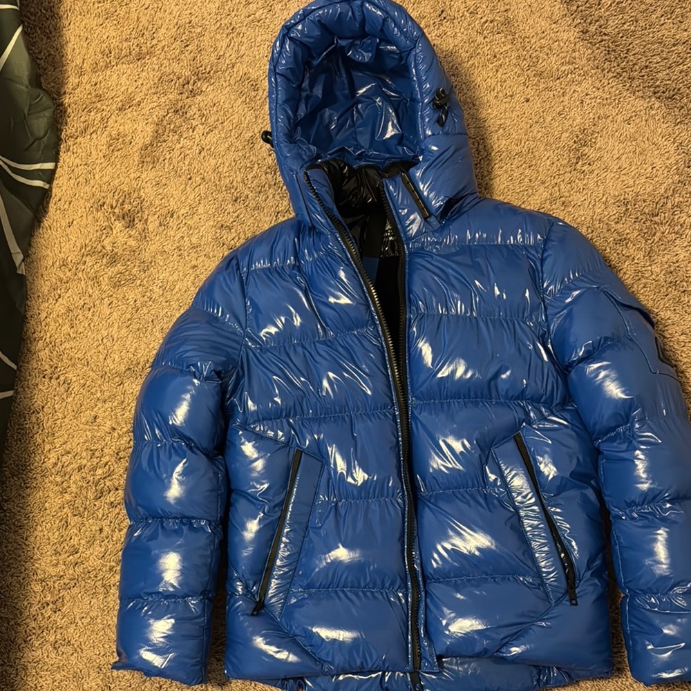 Point Zero Blue Puffer Jacket with Glossy Finish